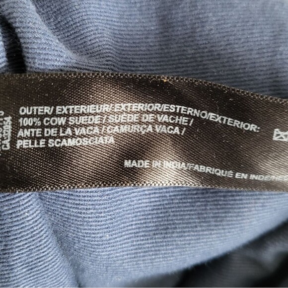 Ecote Blue Suede Side Fringe Cow Leather Bucket Sling Bag - Picture 7 of 15